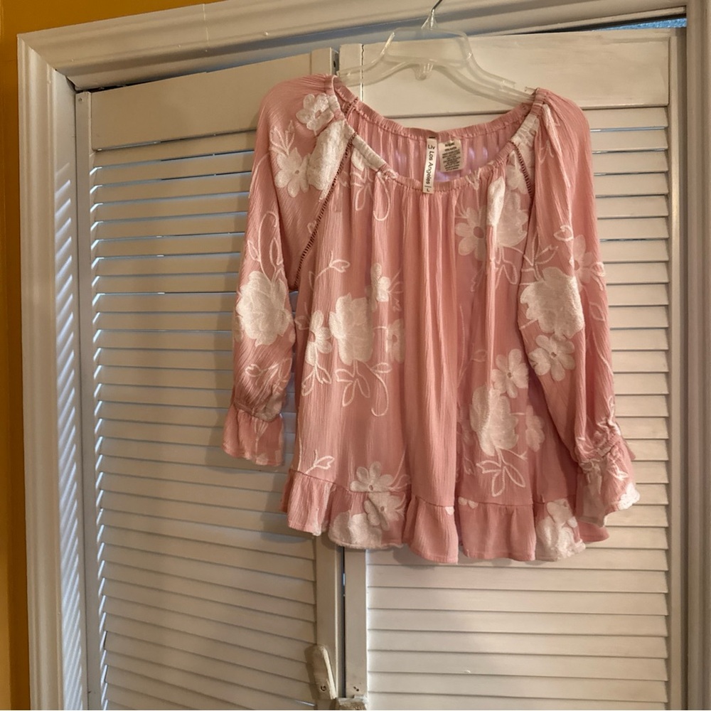 Boho Pink Floral Blouse with embroidery